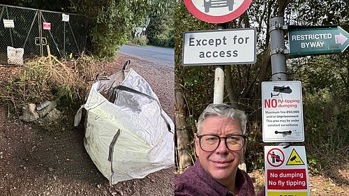 Councillor Simon Banks sorting out fly tipping